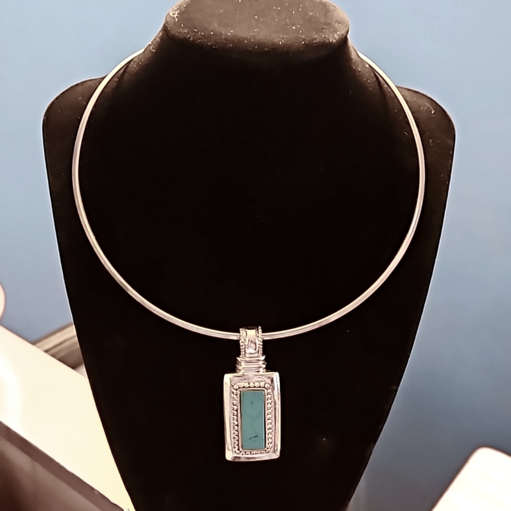 Faux Turquoise, Silver-toned Pendant